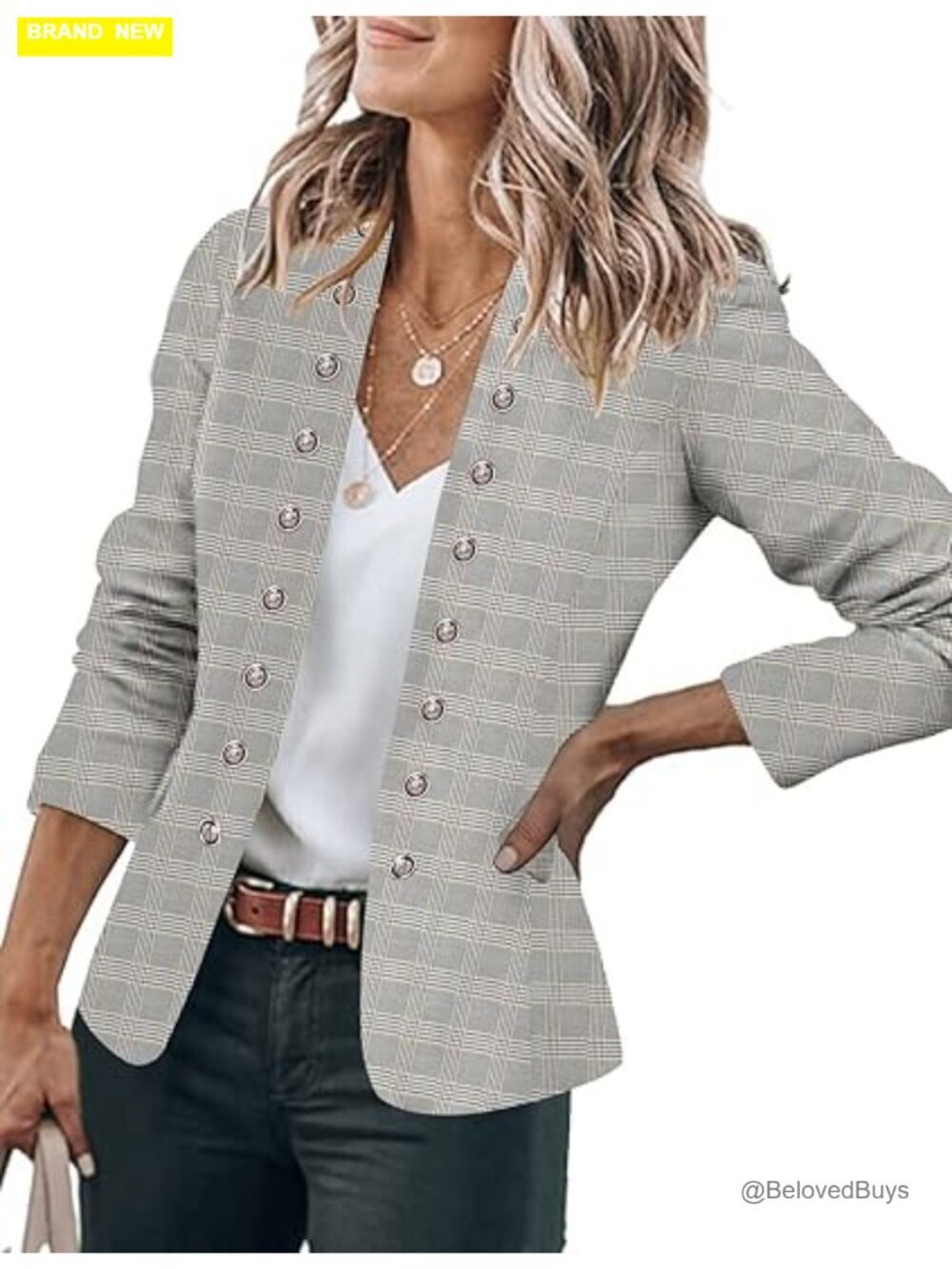Women's Open Front Blazer with Pockets Long Sleeve Business Casual Cardigan